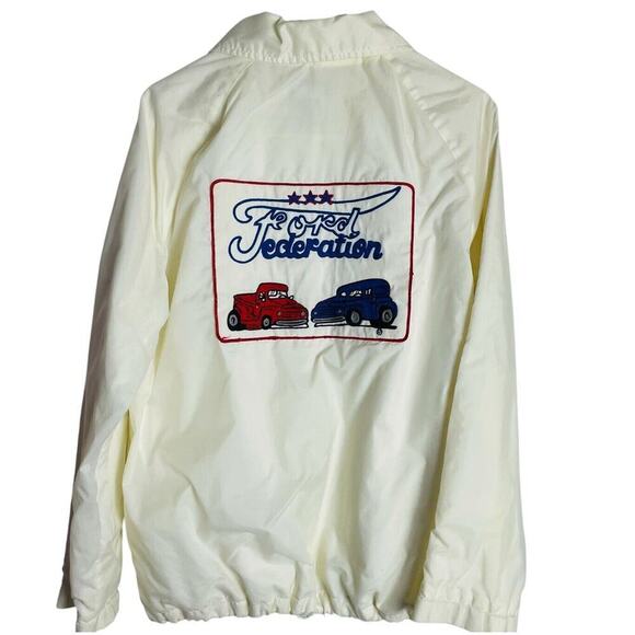 Vintage Ford Federation Windbreaker Jacket Mens L White Nylon Lined Snap Front - Picture 3 of 10